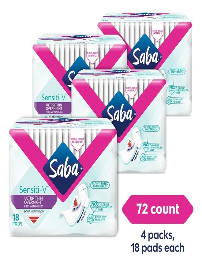 Saba Kombucha Saba Sensiti-V Ultra Thin Overnight Pads, 72 Count (4 Packs of 18) - Image 2